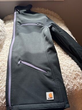 Carhartt Women’s Black Utility Softshell Jacket with Lavender Zippers
